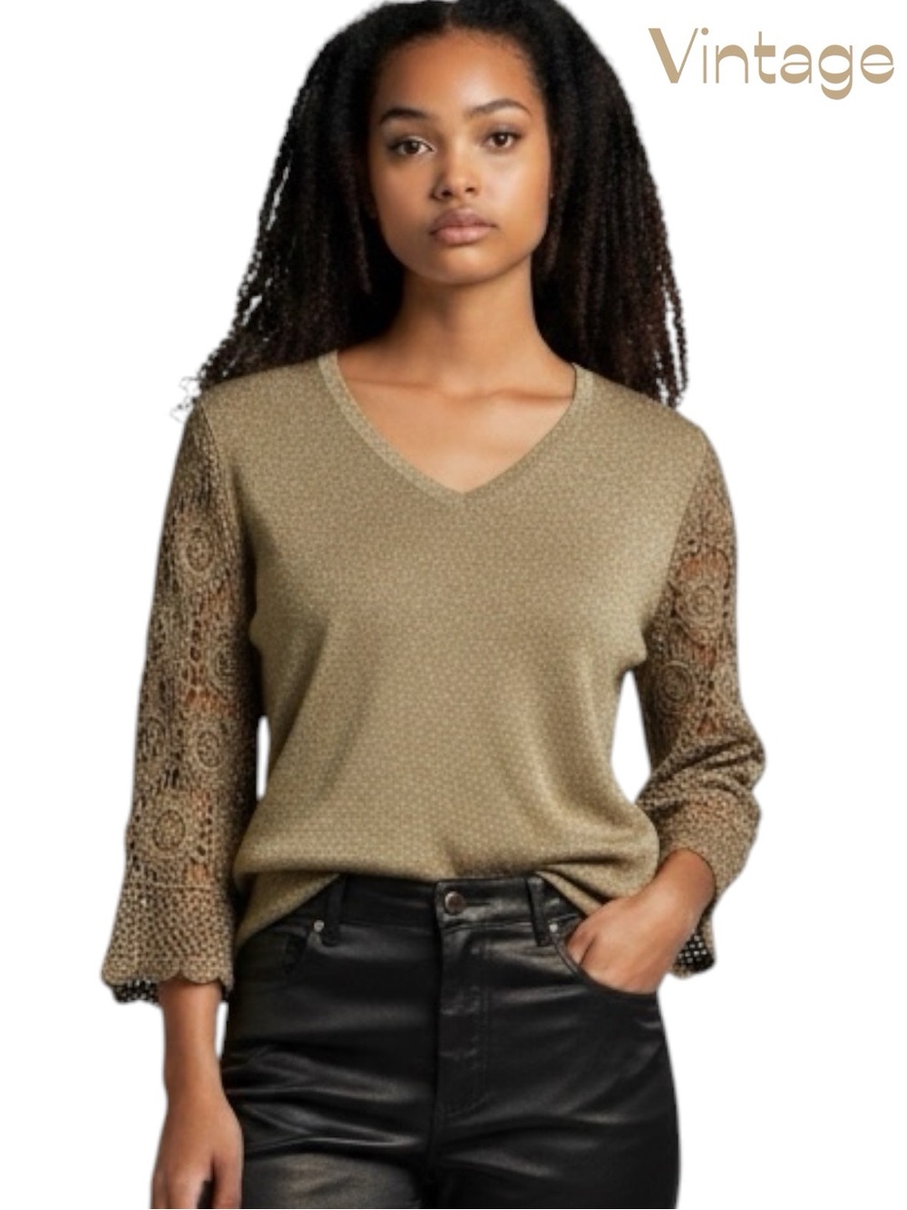 Vintage Joesph A. Metallic Gold Crocheted Formal Evening Glam Top Size L